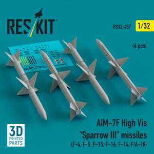 RESKIT RS32-0457 AIM-7F High Vis &amp;quot;Sparrow III&amp;quot; missiles (4 pcs) (3D Printed) 1/32