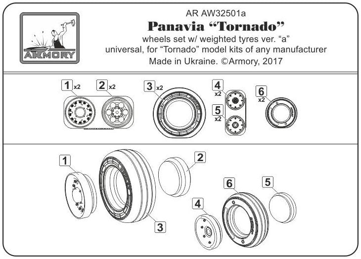 Armory Models AW32501a Panavia Tornado wheels, w/ tyres type “a” (DL) 1/32 – zdjęcie 6