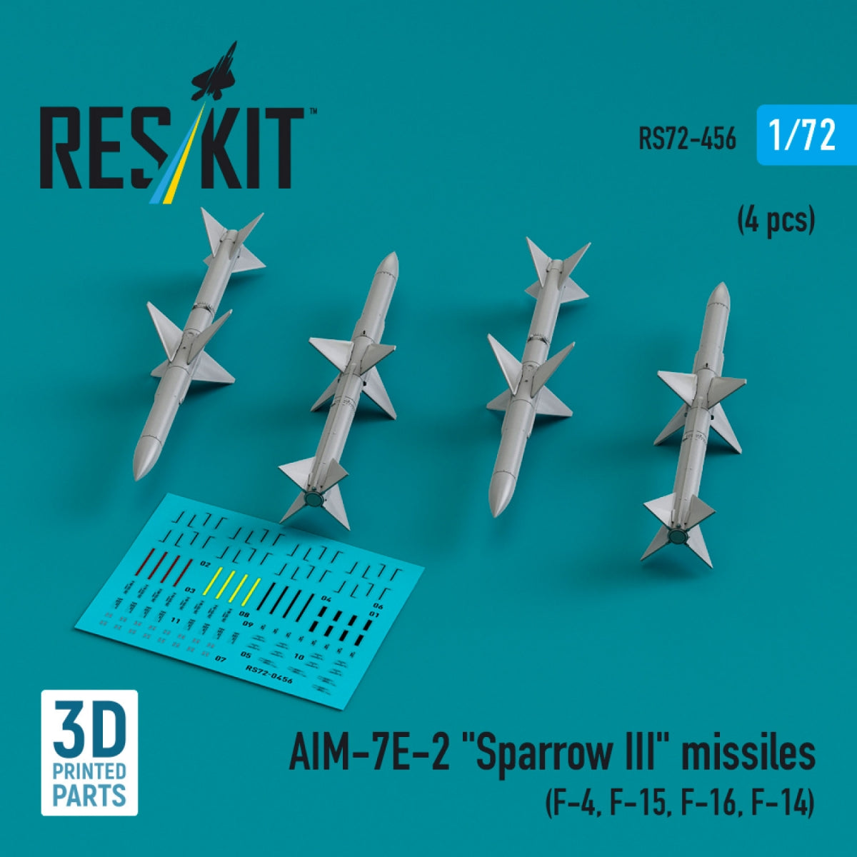 RESKIT RS72-0456 AIM-7E2 "Sparrow III" missiles (4 pcs) (3D Printed) 1/72