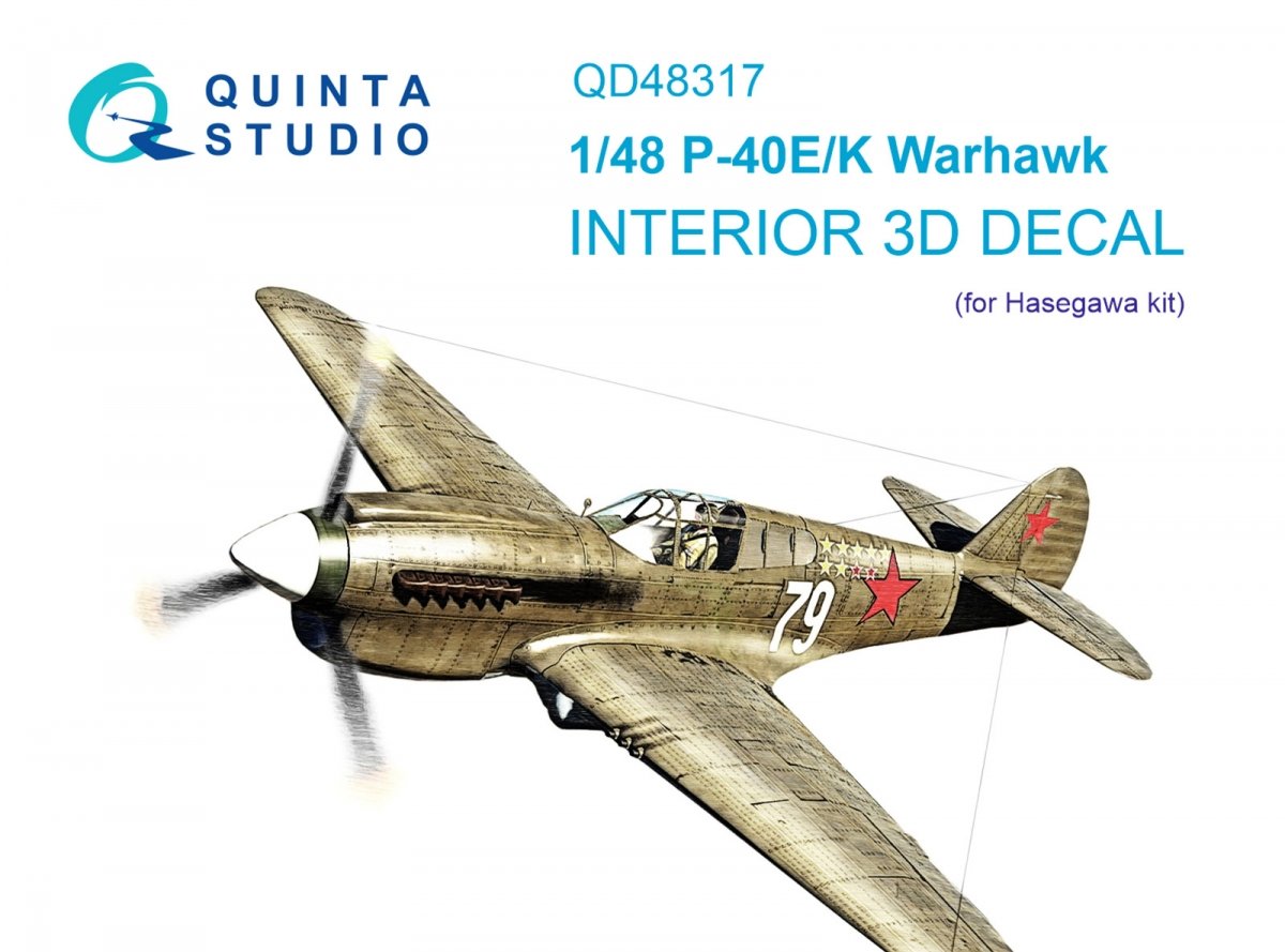 Quinta Studio QD48317 P-40E/K 3D-Printed &amp;amp; coloured Interior on decal paper (Hasegawa) 1/48