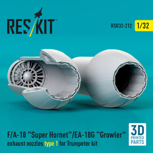 RESKIT RSU32-0212 F/A-18 "Super Hornet"/EA-18G "Growler" exhaust nozzles type 1 for Trumpeter kit (3D Printed) 1/32