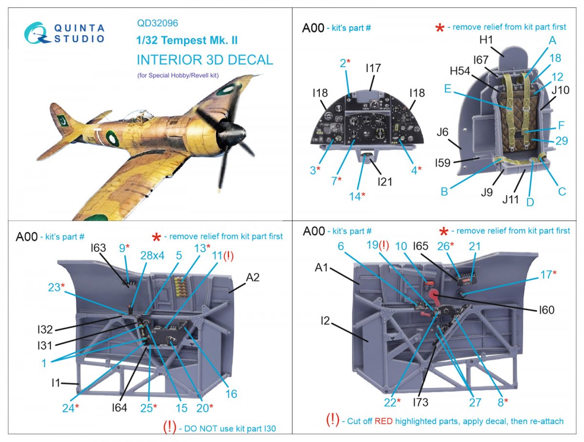 Quinta Studio QD32096 Tempest Mk.II 3D-Printed &amp;amp; colored Interior on decal paper (Special Hobby/Revell) 1/32 – image 12