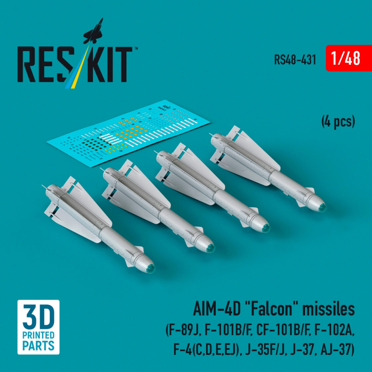 RESKIT RS48-0431 AIM-4D &amp;quot;Falcon&amp;quot; missiles (4 pcs) (3D Printed) 1/48 – zdjęcie 2