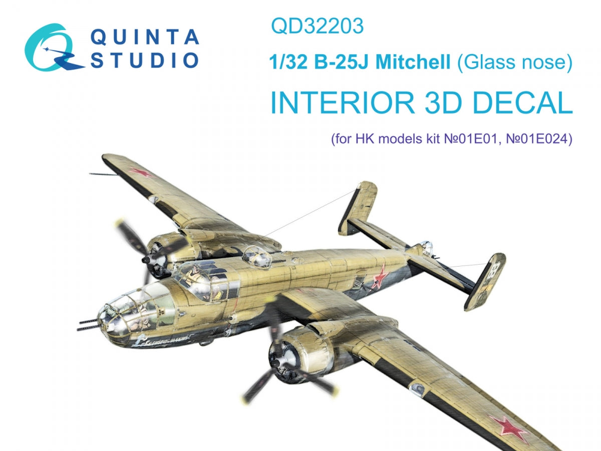 Quinta Studio QD32203 B-25J Mitchell Glass nose 3D-Printed & coloured Interior on decal paper (HK models) 1/32