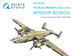 Quinta Studio QD32203 B-25J Mitchell Glass nose 3D-Printed &amp;amp; coloured Interior on decal paper (HK models) 1/32