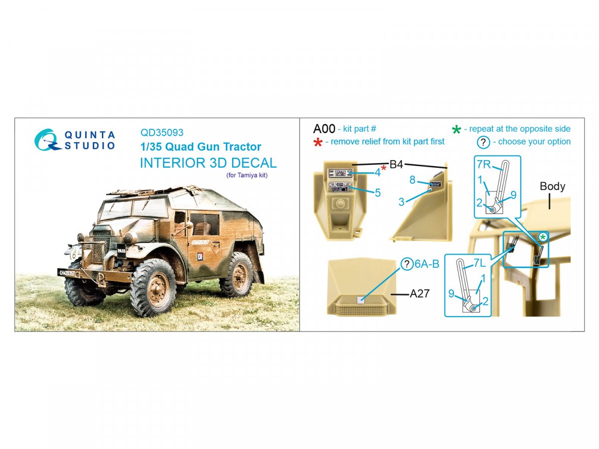 Quinta Studio QD35093 Quad Gun Tractor 3D-Printed &amp;amp; coloured Interior on decal paper (Tamiya) 1/35 – zdjęcie 2