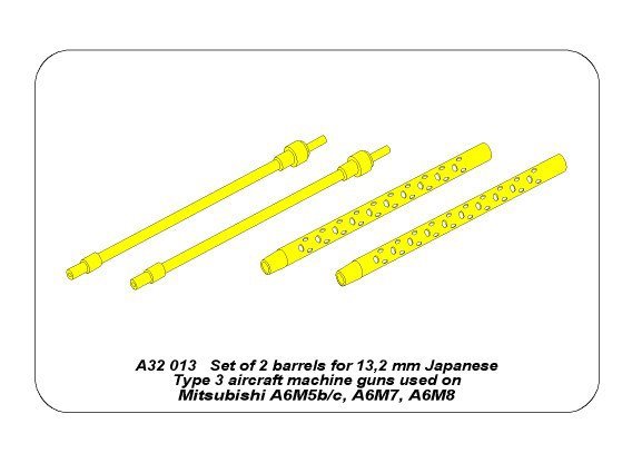 Aber A32013 Set of 2 barrels for 13,2 mm Japanese Type 3 aircraft machine guns used on Mitsubishi A6M5b/c, A6M7, A6M8 1/32 – zdjęcie 6