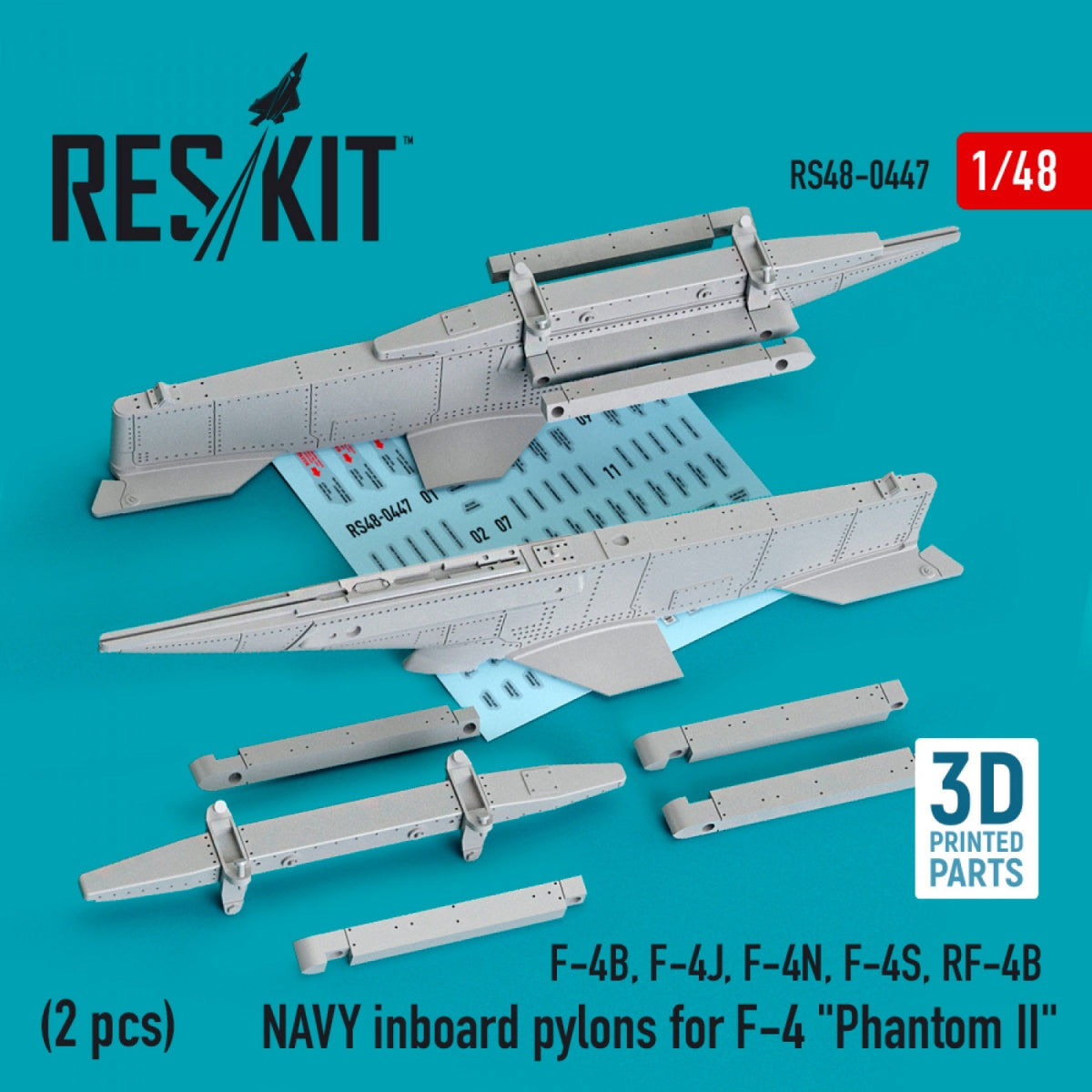 RESKIT RS48-0447 NAVY INBOARD PYLONS FOR F-4 &amp;quot;PHANTOM II&amp;quot; (2 PCS) (3D PRINTED) 1/48