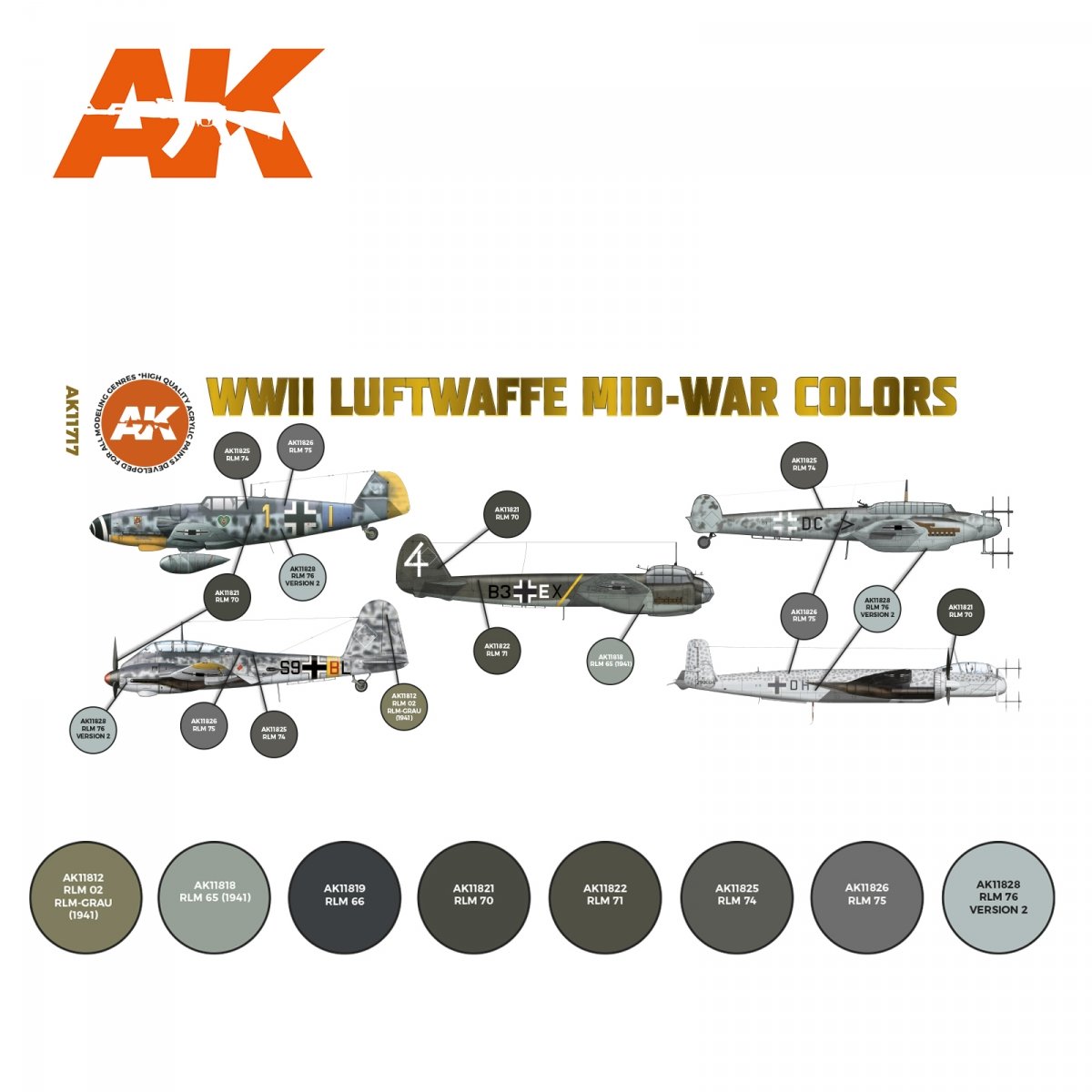 AK Interactive AK11717 WWII LUFTWAFFE MID-WAR COLORS 8x17 ml – zdjęcie 2