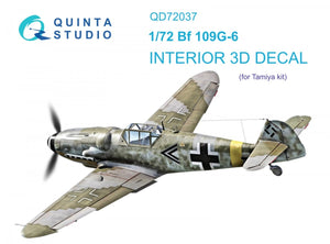 Quinta Studio QD72037 Bf 109 G-6 3D-Printed &amp;amp; coloured Interior on decal paper (Tamiya) 1/72