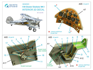 Quinta Studio QD48393 Gloster Gladiator MKI 3D-Printed &amp;amp; coloured Interior on decal paper (I Love Kit) 1/48 – immagine 2