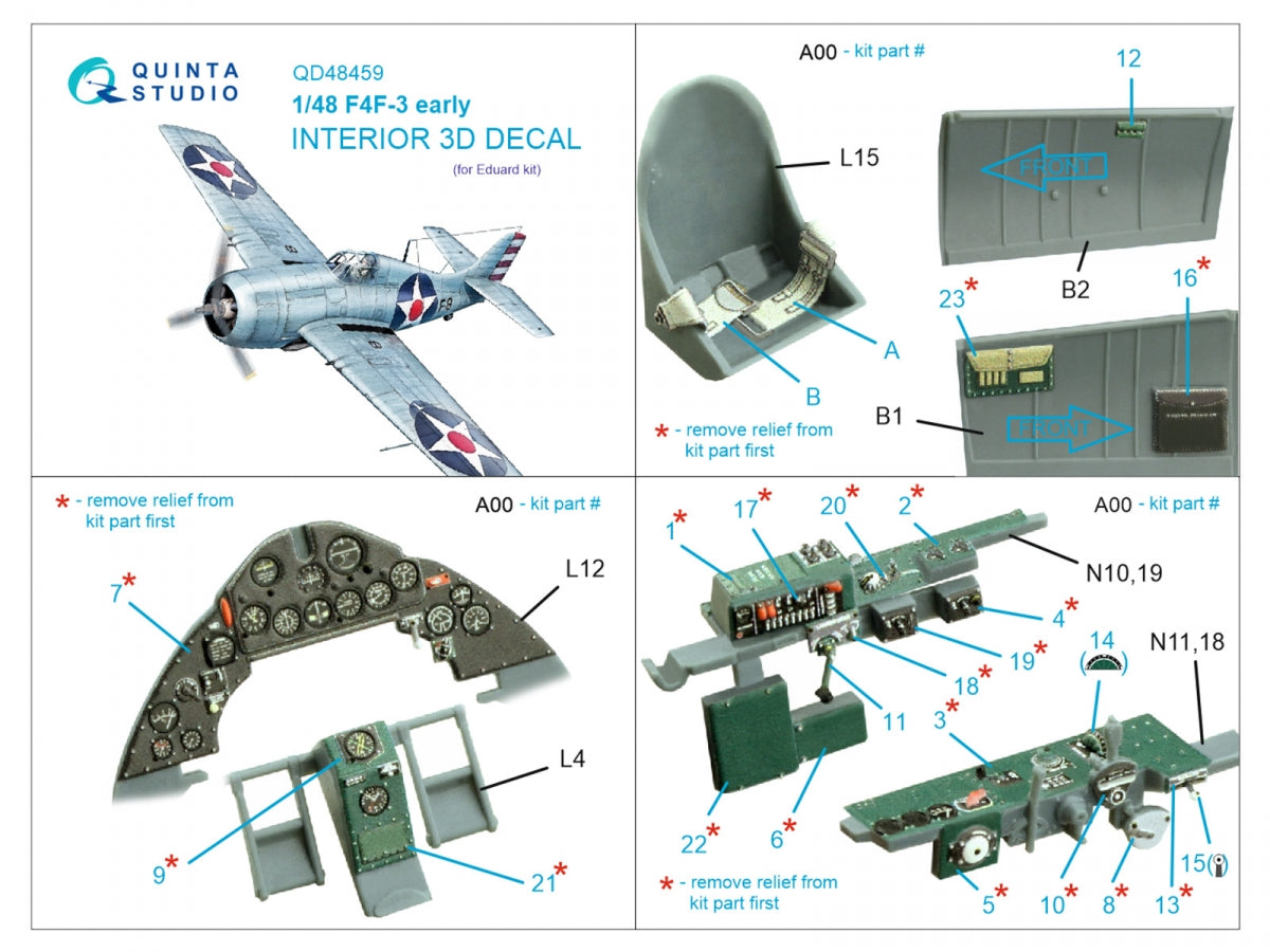 Quinta Studio QD48459 F4F-3 early 3D-Printed colored Interior on decal paper (Eduard) 1/48 – image 5