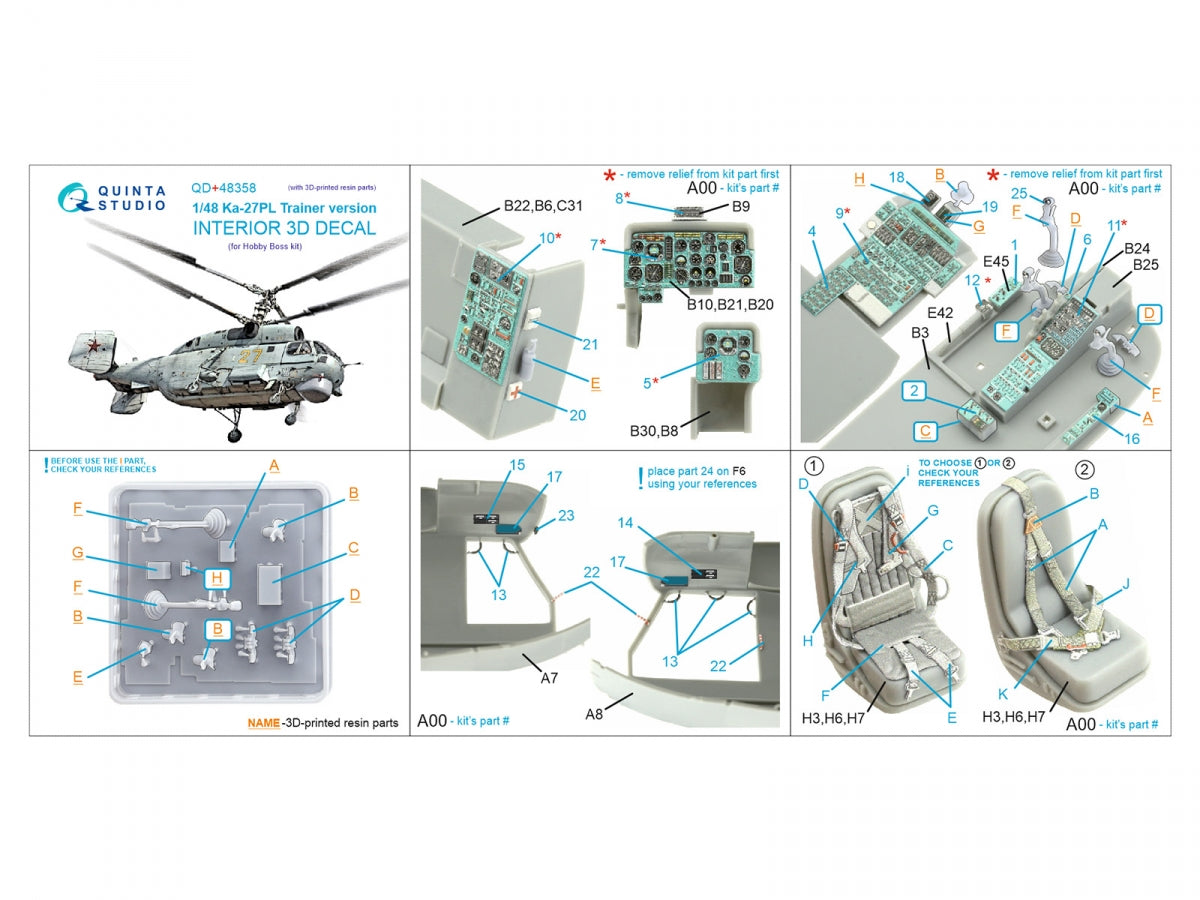 Quinta Studio QD+48358 Ka-27PL Trainer version 3D-Printed colored Interior on decal paper (Hobby Boss) (with 3D-printed resin parts) 1/48 – image 14