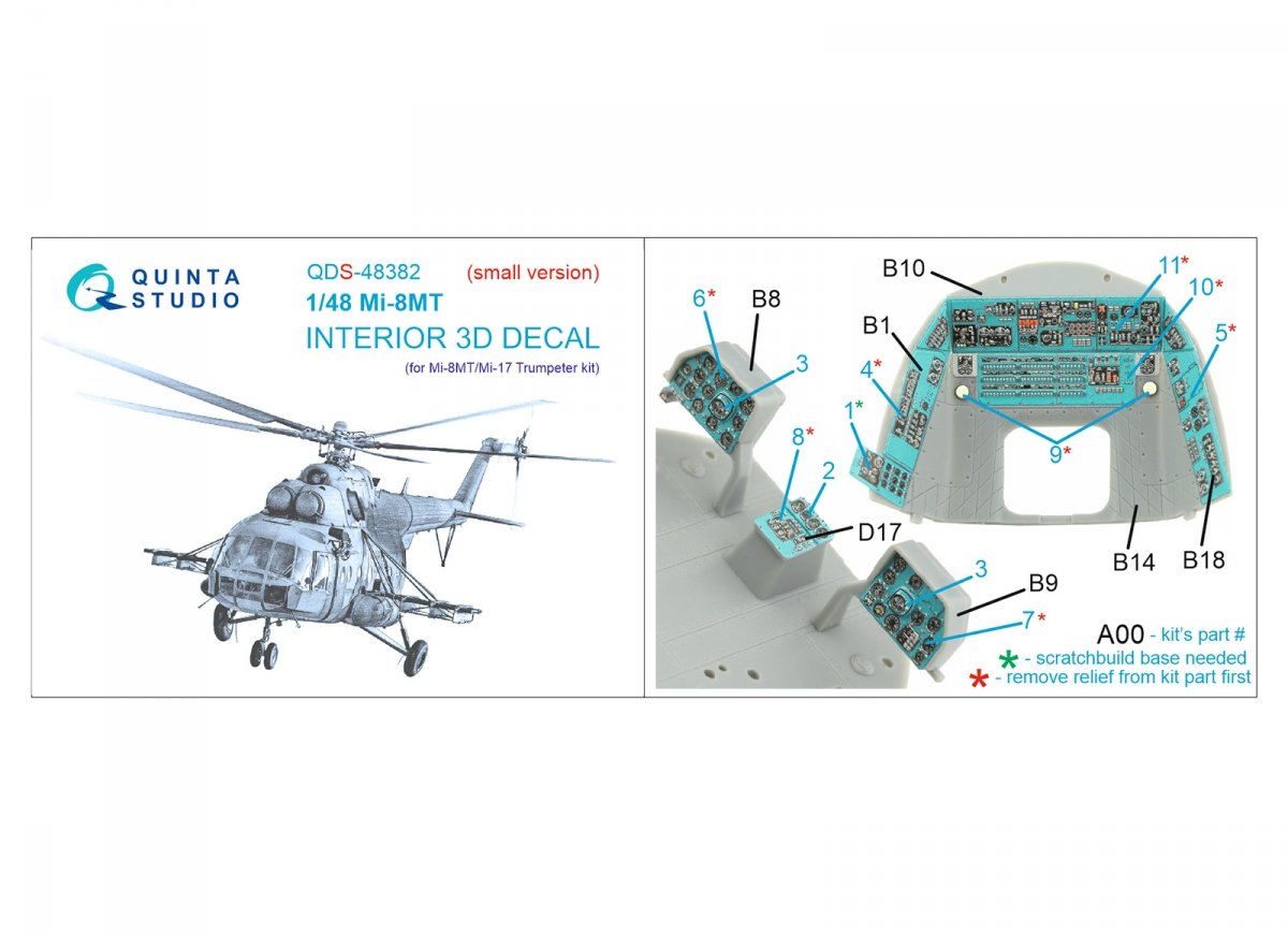 Quinta Studio QDS-48382 Mi-8MT 3D-Printed &amp;amp; coloured Interior on decal paper (Trumpeter) (Small version) 1/48 – zdjęcie 2