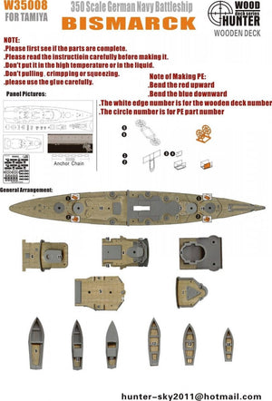 Wood Hunter W35008 Wood Deck German Bismarck for Tamiya 1/350