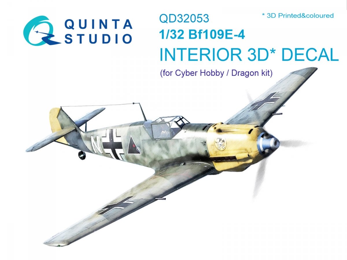 Quinta Studio QD32053 Bf 109E-4 3D-Printed &amp; colored Interior on decal paper (for Cyber-hobby/Dragon kit) 1/32