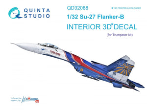 Quinta Studio QD32088 Su-27 3D-Printed &amp;amp; colored Interior on decal paper (Trumpeter) (full version) 1/32
