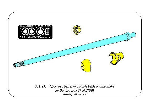 Aber 35L-233 7,5cm gun barrel with single baffle muzzle brake for German Tank VK3002(DB) 1/35