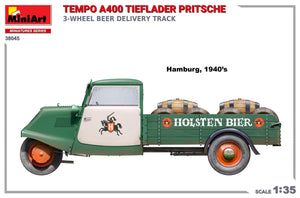 MiniArt 38045 TEMPO A400 TIEFLADER PRITSCHE 3-WHEEL BEER DELIVERY TRUCK 1/35 – zdjęcie 4