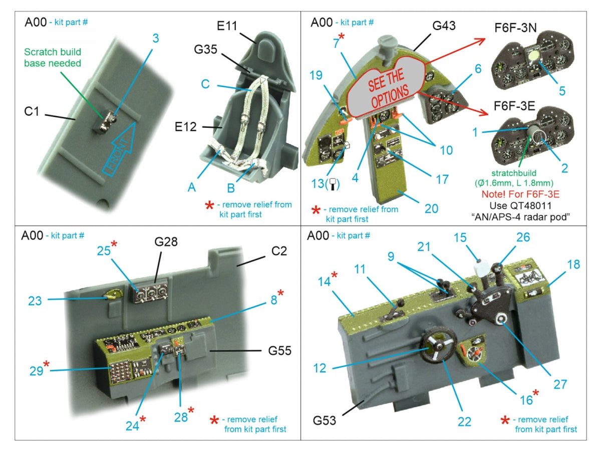 Quinta Studio QD48413 F6F-3E/N Hellcat 3D-Printed &amp;amp; colored Interior on decal paper (Eduard) 1/48 – image 2