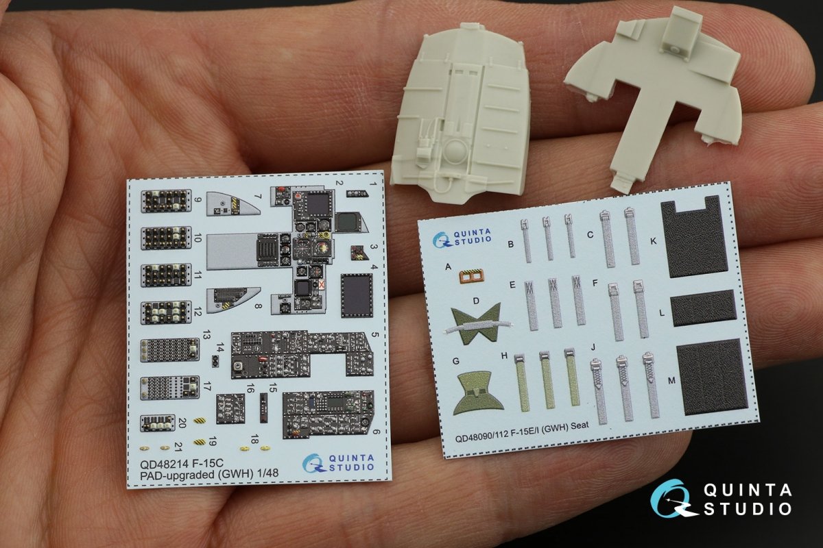 Quinta Studio QD48214 F-15C PAD-upgraded 3D-Printed &amp;amp; colored Interior on decal paper with resin parts (GWH) 1/48 – image 14