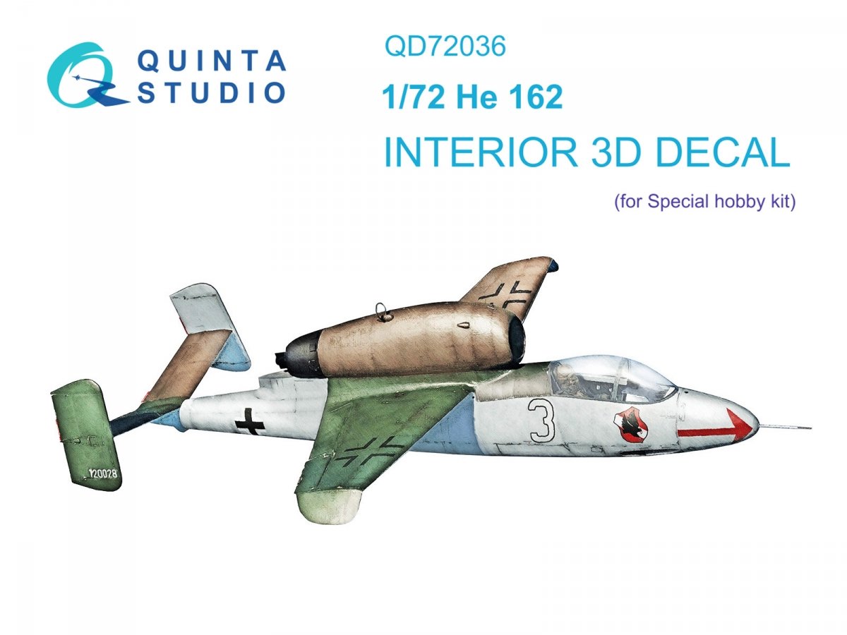 Quinta Studio QD72036 He 162 3D-Printed &amp;amp; coloured Interior on decal paper (Special Hobby) 1/72