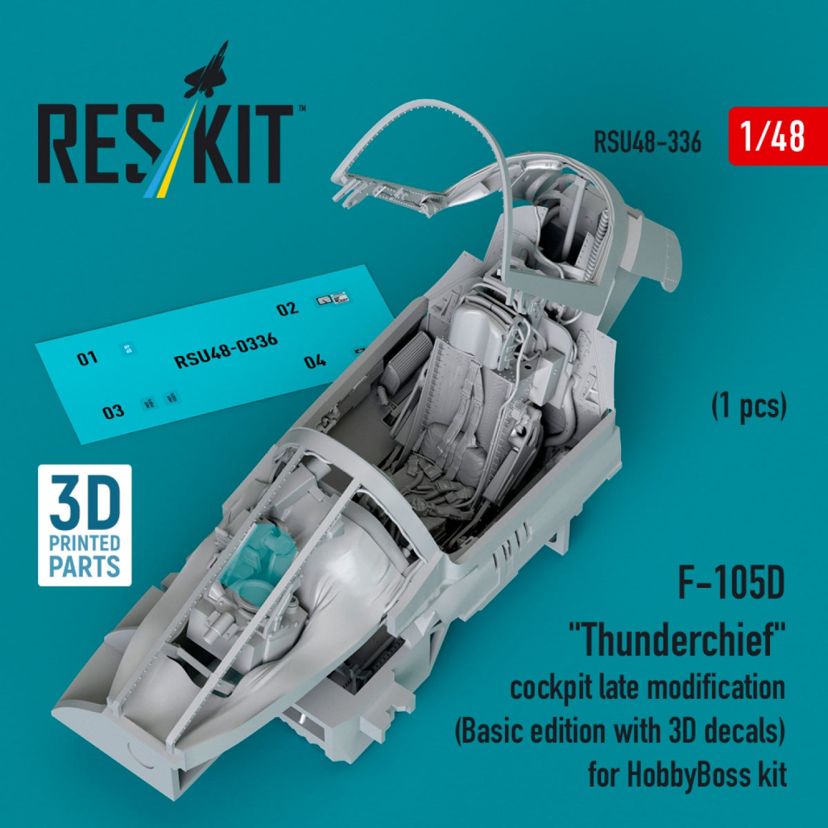 RESKIT RSU48-0336 F-105D &amp;quot;Thunderchief&amp;quot; cockpit late modification (Basic edition with 3D decals) for HobbyBoss kit (3D Printed) 1/48 – zdjęcie 2