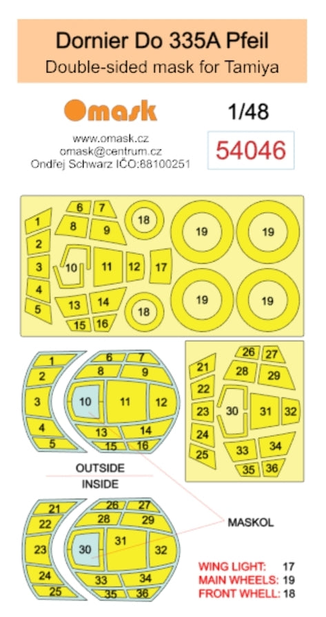 Omask 54046 Dornier Do 335A Pfeil double-sided mask (for Tamiya) 1/48 – zdjęcie 2