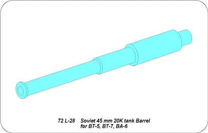 Aber 72L-28 Lufa 45 mm 20K do BT-5, BT-7, BA-6 / Soviet 45mm 20K tank barrel for BT-5, BT-7, BA-5 1/72 – zdjęcie 3