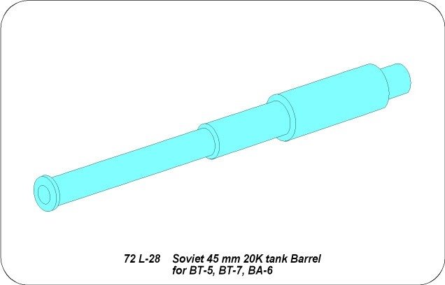 Aber 72L-28 Lufa 45 mm 20K do BT-5, BT-7, BA-6 / Soviet 45mm 20K tank barrel for BT-5, BT-7, BA-5 1/72 – zdjęcie 3
