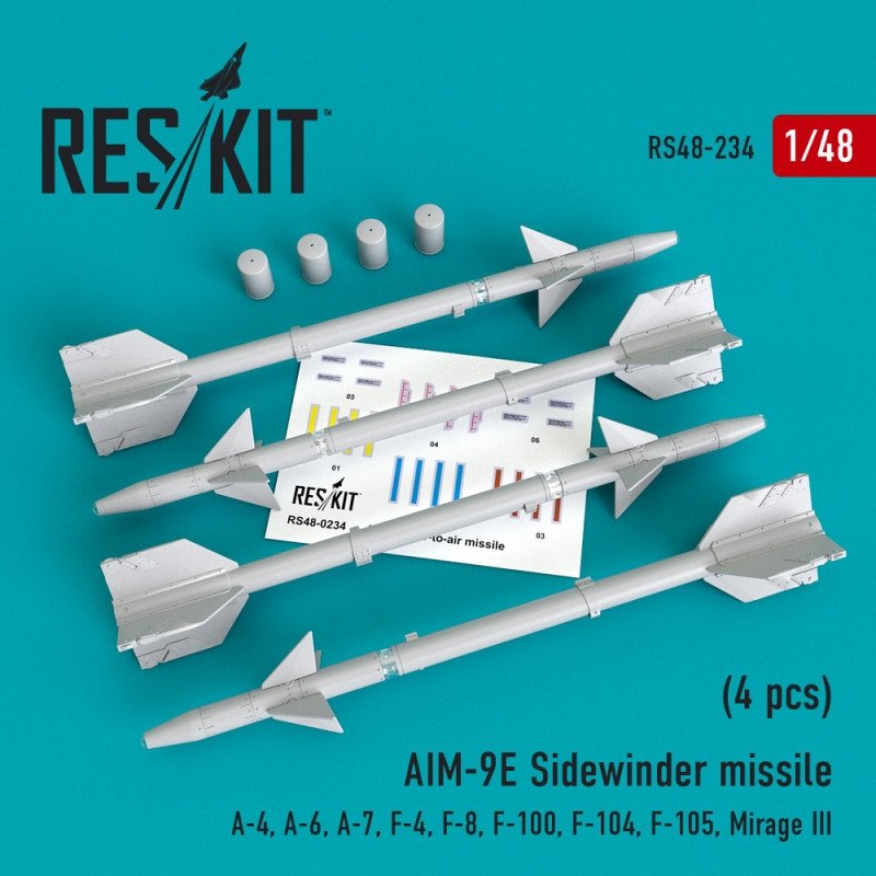 RESKIT RS48-0234 AIM-9E Sidewinder missile (4 pcs) 1/48