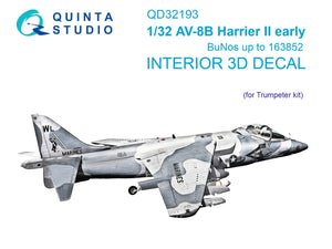 Quinta Studio QD32193 AV-8B Harrier II early 3D-Printed &amp;amp; colored Interior on decal paper (Trumpeter) 1/32