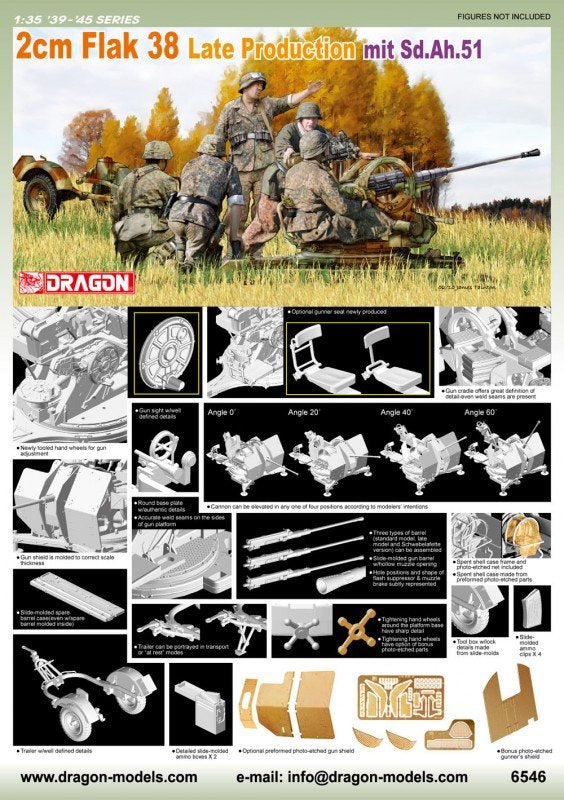 Dragon 6546 2cm Flak 38 Late Production mit Sd.Ah.51 1/35