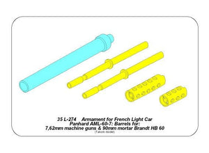Aber 35L-274 Armament for French Light Armored Car AML-60-7, barrel for 7.62mm Macxhine guns x 2 pcs. 90mm mortar 1/35 – image 5