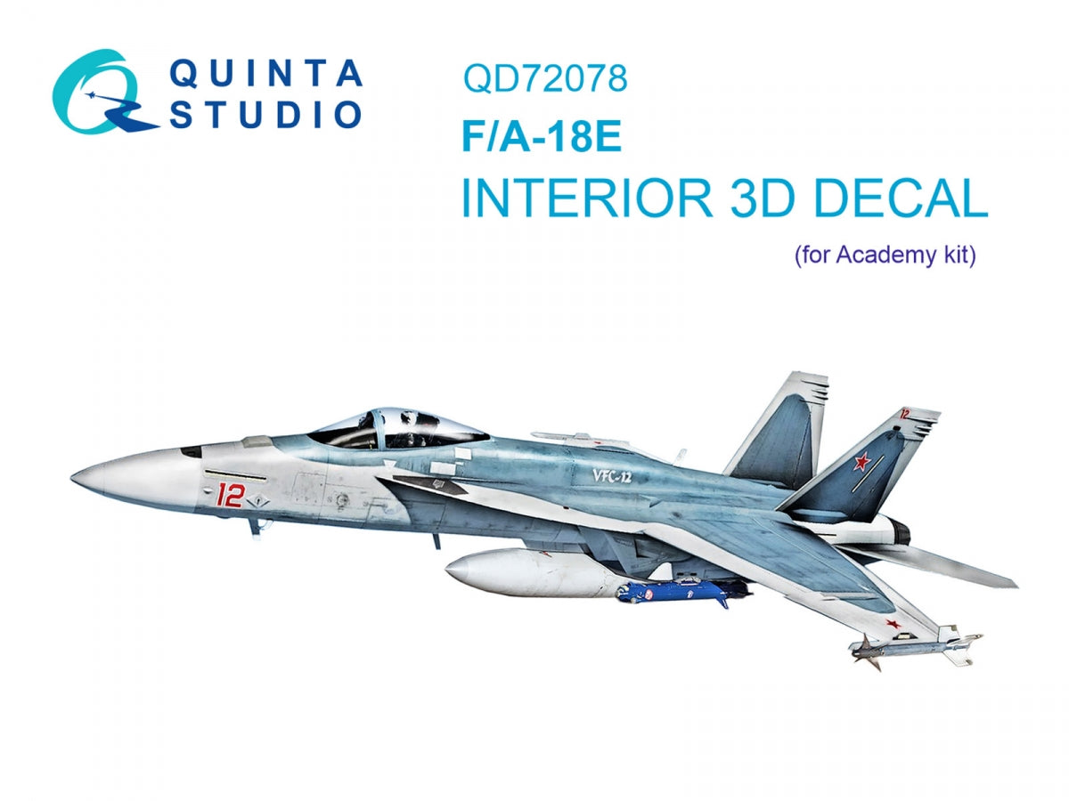 Intérieur imprimé en 3D et coloré sur papier décalcomanie Quinta Studio QD72078 F/A-18E (Academy) à l&amp;#39;échelle 1/72