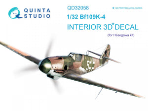 Quinta Studio QD32058 Bf 109K-4 3D-Printed &amp;amp; coloured Interior on decal paper (for Hasegawa kit) 1/32