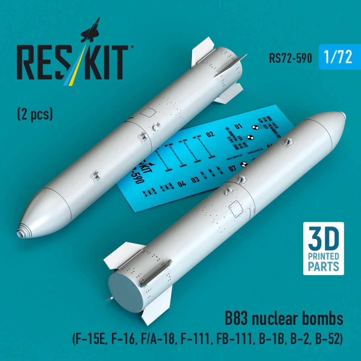 RESKIT RS72-0590 B83 nuclear bombs (2 pcs) (F-15E, F-16, F/A-18, F-111, FB-111, B-1B, B-2, B-52) (3D Printed) 1/72