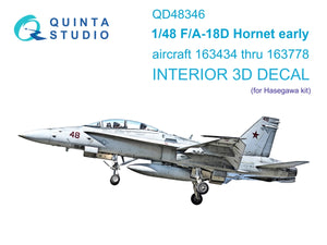 Quinta Studio QD48346 FA-18D early 3D-Printed &amp;amp; colored Interior on decal paper (Hasegawa) 1/48