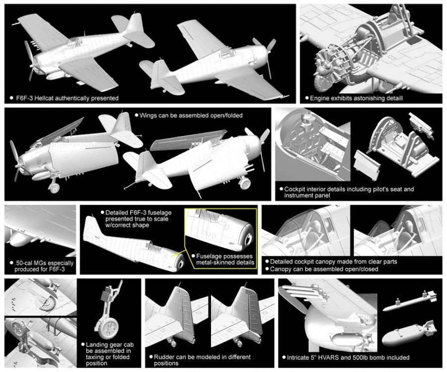Dragon 5060 Grumman F6F-3 Hellcat (Golden Wings Series) 1/72 – Bild 3