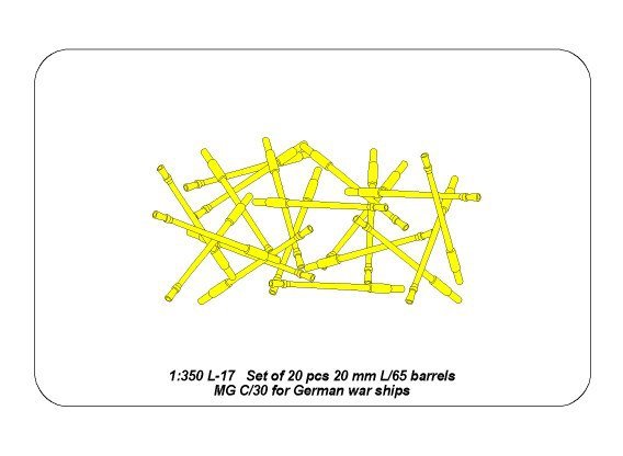 Aber 350L-17 Set of 20 pcs 20 mm L/65 barrels MG C/30 for German ships 1/350 – image 4