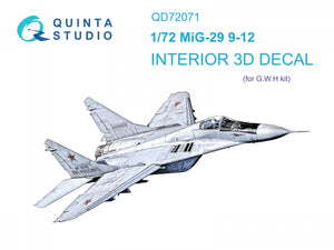 Quinta Studio QD72071 MiG-29 9-12 3D-Printed &amp;amp; coloured Interior on decal paper (GWH) 1/72