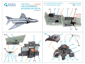 Quinta Studio QDS+48490 F-4S Phantom II 3D-Printed &amp;amp; coloured Interior on decal paper (Academy) (Small version) (with 3D-printed resin parts) 1/48 – zdjęcie 3