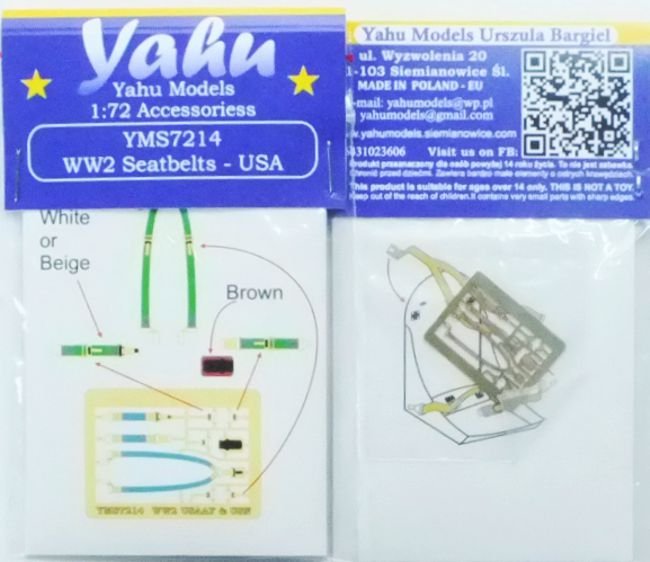 Yahu YMS7214 WW2 seatbelts USAAF & US NAVY 1/72