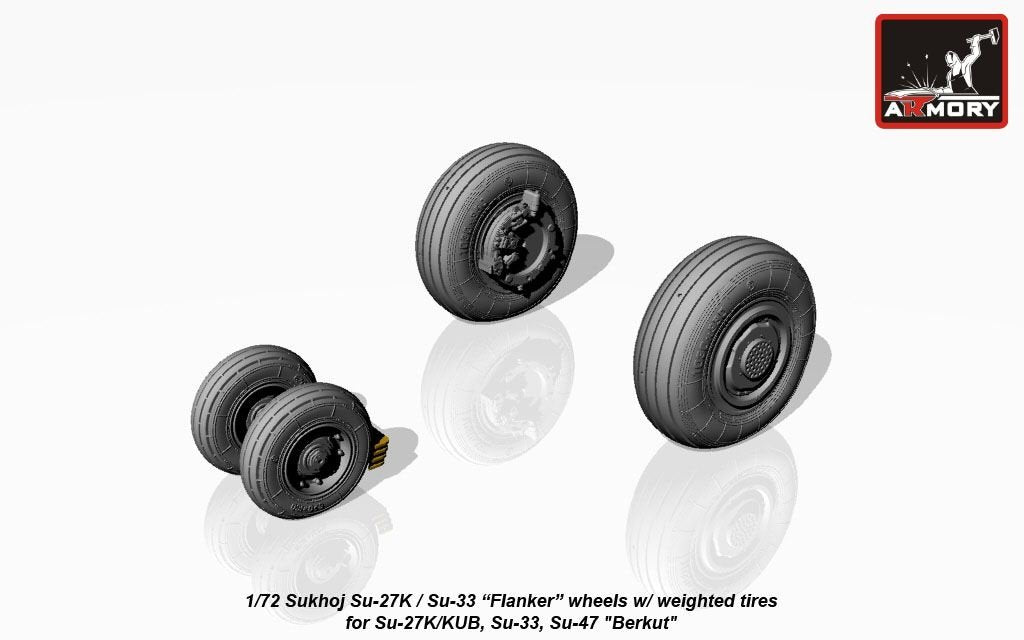 Armory Models AW72034 Sukhoj Su-27K / Su-33 Flanker wheels w/ weighted tires, front mudguard 1/72 – zdjęcie 3