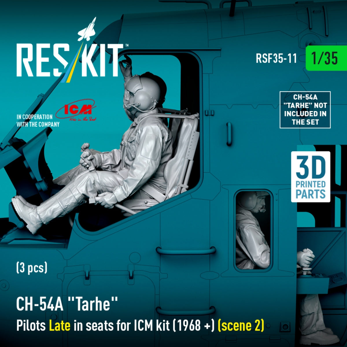 RESKIT RSF35-0011 CH-54A &amp;quot;Tarhe&amp;quot; Pilots Late in seats for ICM kit (1968 +) (scene 2) (3 pcs) (3D Printed) 1/35 – image 5