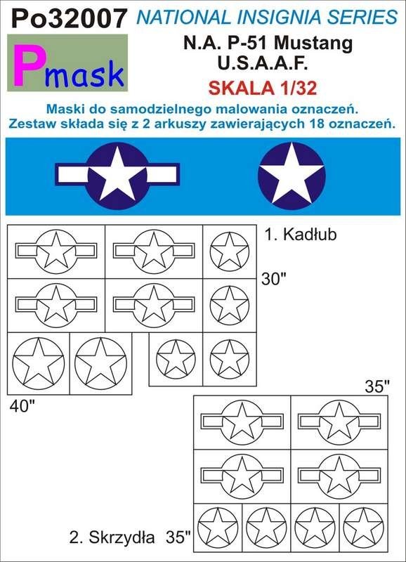 P-Mask PO32007 MASKS FOR PAINTING MARKINGS FOR P-51 MUSTANG USAAF (1/32)