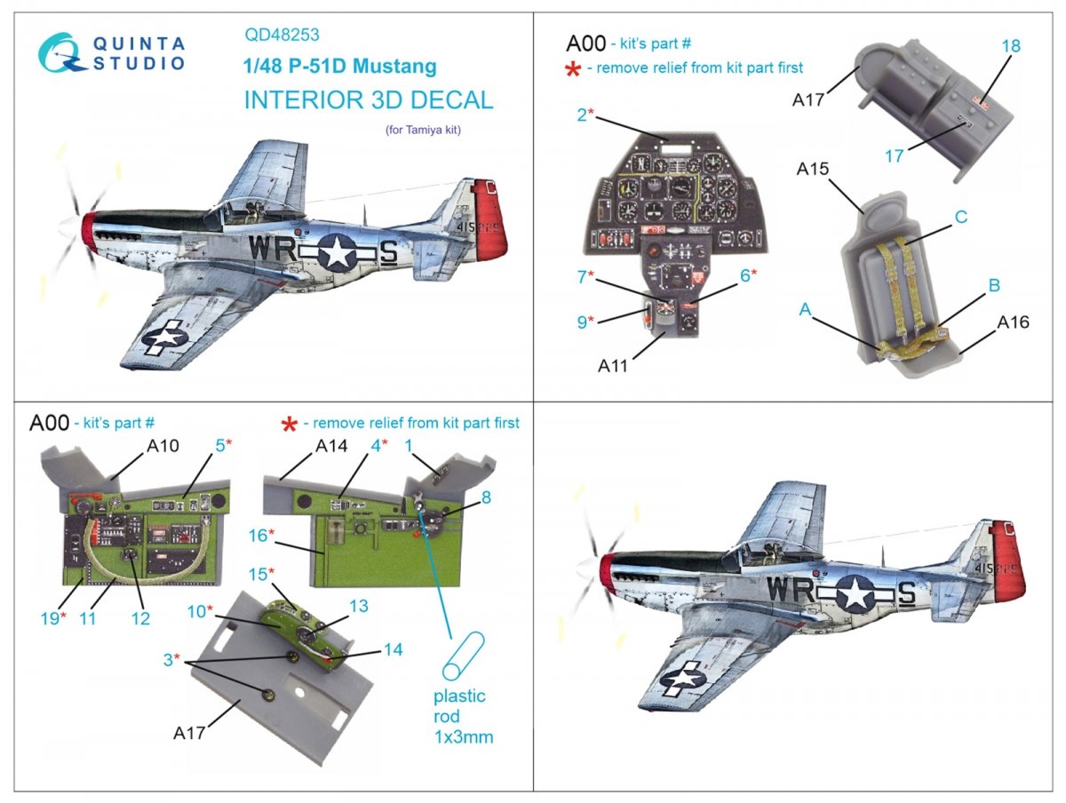 Quinta Studio QD48253 P-51D 3D-Printed &amp;amp; coloured Interior on decal paper ( Tamiya ) 1/48 – zdjęcie 2