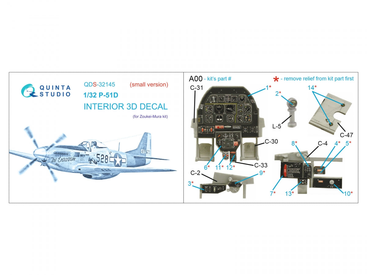 Quinta Studio QDS-32145 P-51D Mustang 3D-Printed &amp;amp; colored Interior on decal paper (Zoukei-Mura SWS) (Small version) 1/32 – image 8