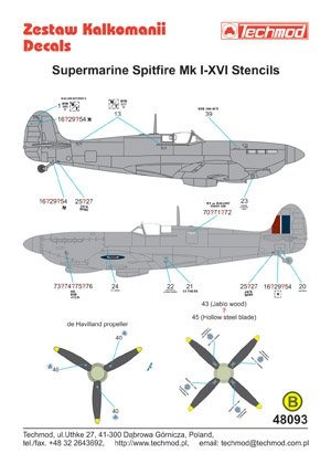 Techmod 48093 - Supermarine Spitfire I-XVI Stencils 1/48 – zdjęcie 2