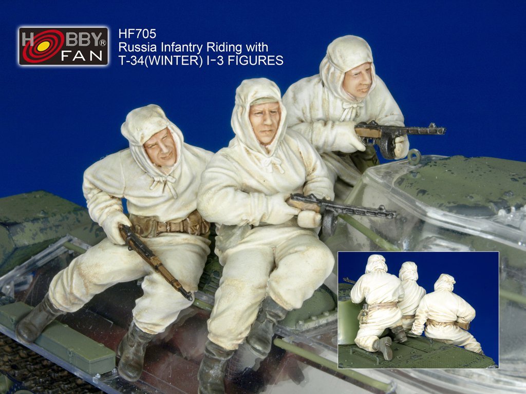 Hobby Fan HF705 Infanterie russe chevauchant un T-34 (HIVER) I - 3 FIGURINES